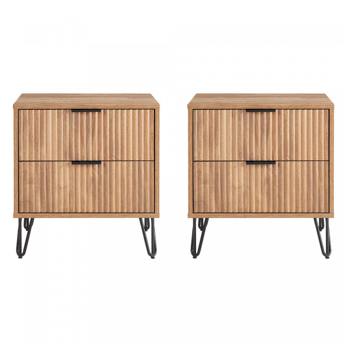 Dumbo Modern 20\" Fluted Nightstand in Golden Brown (2-Drawer) - Set of 2 
