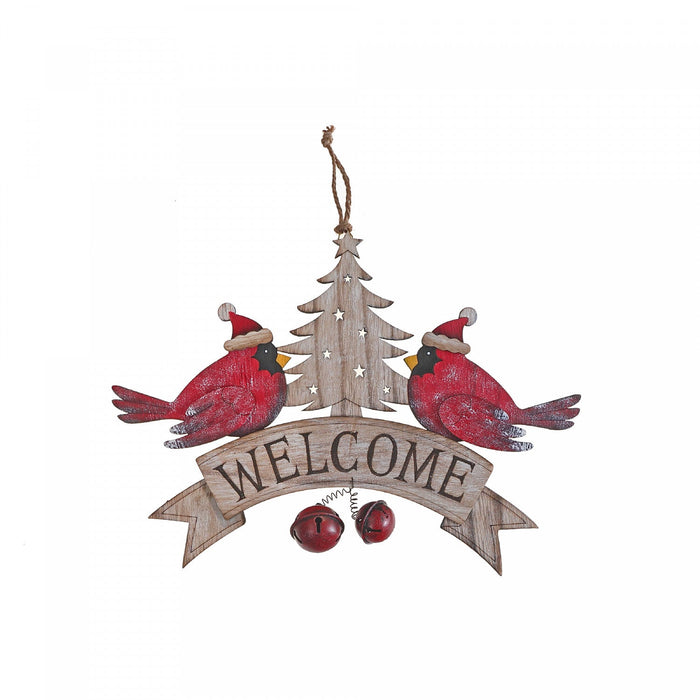 Wooden 'Welcome' Double Cardinal Wall Hanging