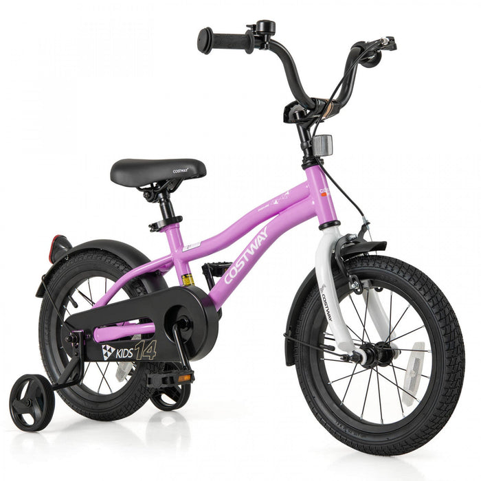 Costway 14" Kids Bike For 3-5 Years Old Boys & Girls With Adjustable Seat Handbrake Reflectors Purple