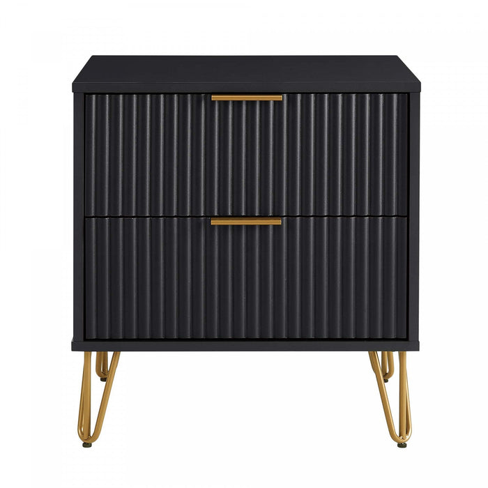 Dumbo Modern 20\" Fluted Nightstand in Black (2-Drawer) 