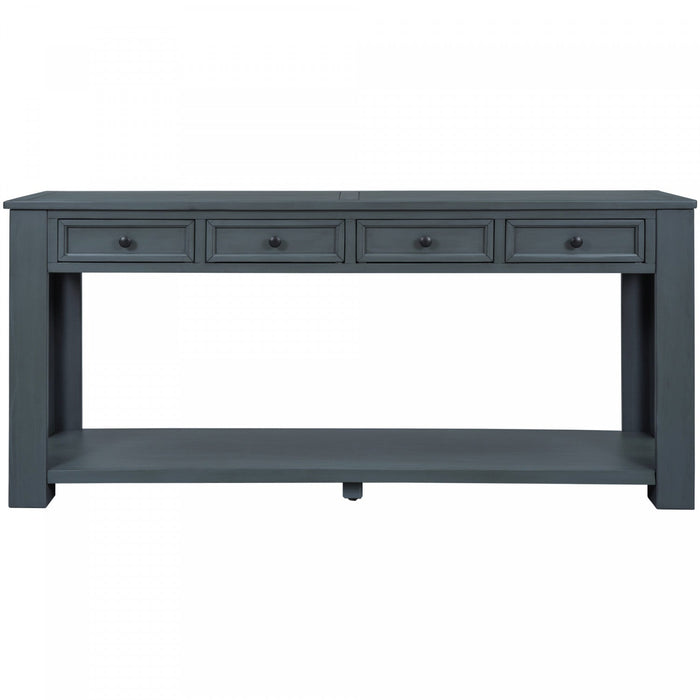 Gracie Solid Wood Console Table With Drawers And Shelf - Navy 