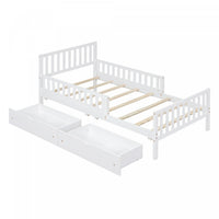 Emma Wood Platform Bed with Guardrails and Storage Drawers,Twin Size - White