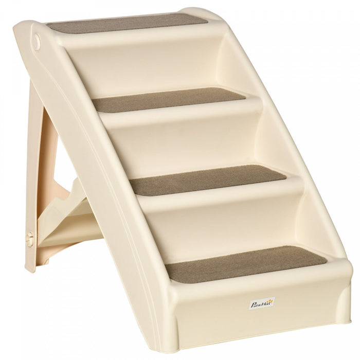 Pawhut 4-level Portable Dog Stairs, Foldable Dog Steps For Small Dogs, Lightweight Cat Steps, With N