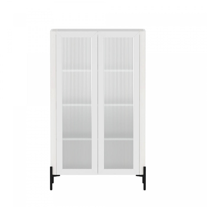 Abbey Modern 32\" Tempered Glass Bookcase Cabinet in White (4-Shelf) 