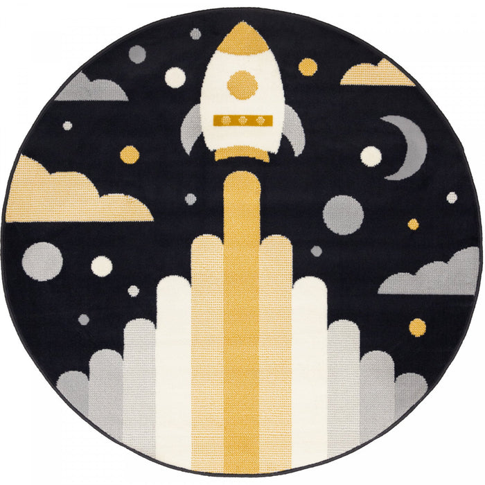 Forte Kids Spaceship Round Area Rug - 5'3\" x 5'3\"