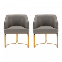 Raya Modern Wood Vegan Leather Dining Chair in Taupe - Set of 2 