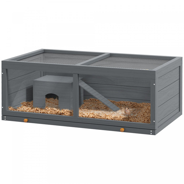 Pawhut Wooden Hamster Cage, Small Animals Kit Hutch, Exercise Play House For Dwarf Hamsters, Gerbils