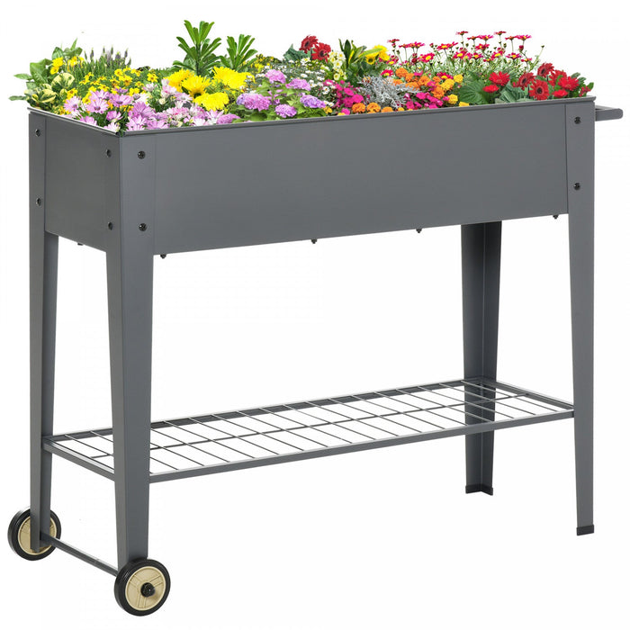 Outsunny 41\" X 15\" X 32\" Elevated Planter Box With Legs Raised Garden Bed Elevated With 2 Wheels, Bo