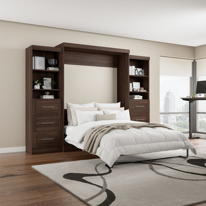 Bestar Pur 115\" Queen Murphy Bed and 2 Shelving Units with Drawers - Black Walnut