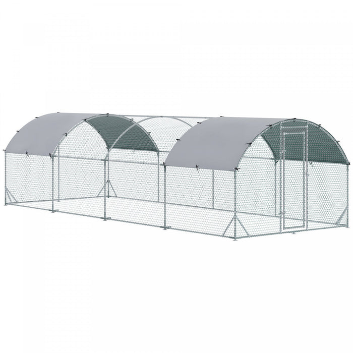 Pawhut Galvanized Large Metal Chicken Coop Cage Walk-in Enclosure Poultry Hen Run House Playpen Rabb