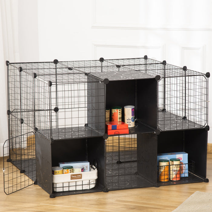 Pawhut Small Animal Cage Rabbit Cage With Door, Guinea Pig Playpen, Small Animal Fence For Bunny, Ch