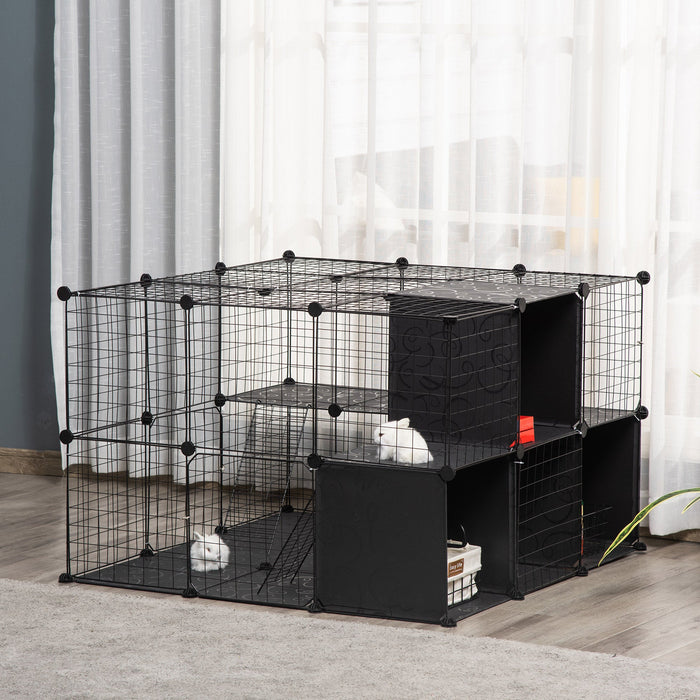 Pawhut Small Animal Cage Rabbit Cage With Door, Guinea Pig Playpen, Small Animal Fence For Bunny, Ch