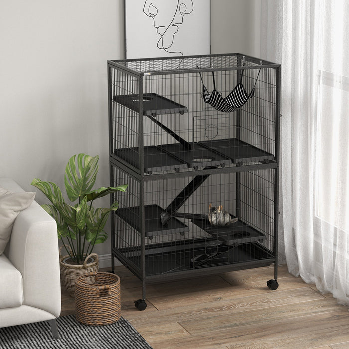 Pawhut 5-tier Rolling Small Animal Cage, Deluxe Guinea Pig Cage, Ferret Cage For Mink Chinchilla Kit