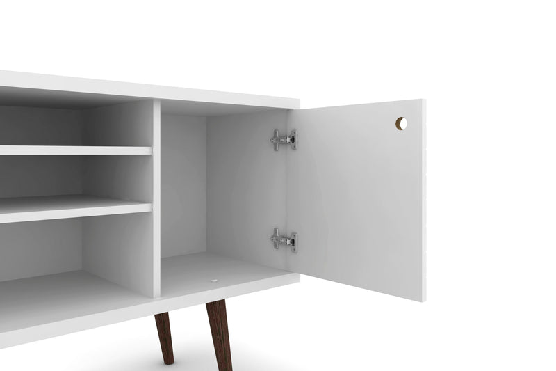Manhattan Comfort Liberty 53.14\" Mid-Century Modern TV Stand with 5 Shelves & 1 Door - White & Yellow