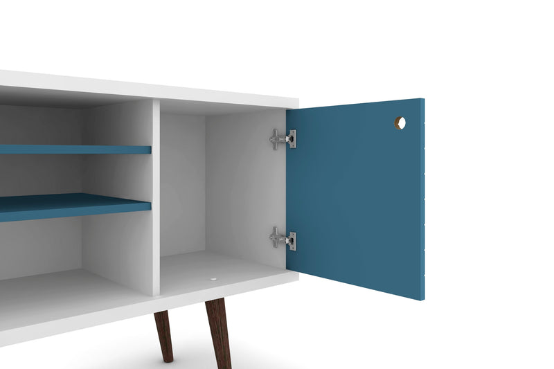 Manhattan Comfort Liberty 53.14\" Mid-Century Modern TV Stand with 5 Shelves & 1 Door - White & Aqua 