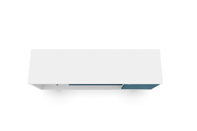 Manhattan Comfort Liberty 53.14\" Mid-Century Modern TV Stand with 5 Shelves & 1 Door - White & Aqua 