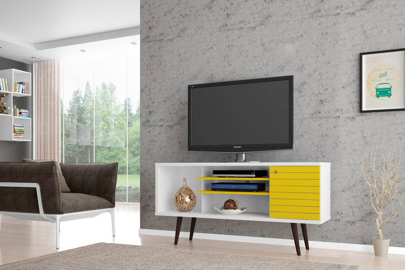Manhattan Comfort Liberty 53.14\" Mid-Century Modern TV Stand with 5 Shelves & 1 Door - White & Rusti