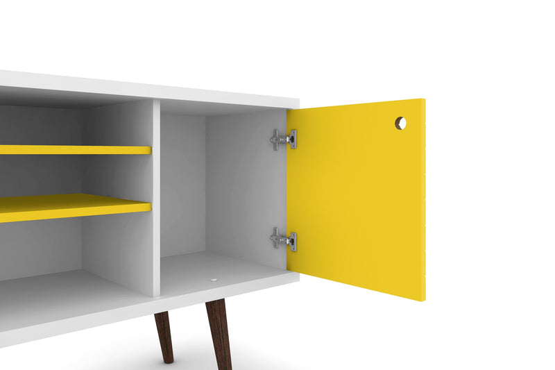 Manhattan Comfort Liberty 53.14\" Mid-Century Modern TV Stand with 5 Shelves & 1 Door - White & Rusti