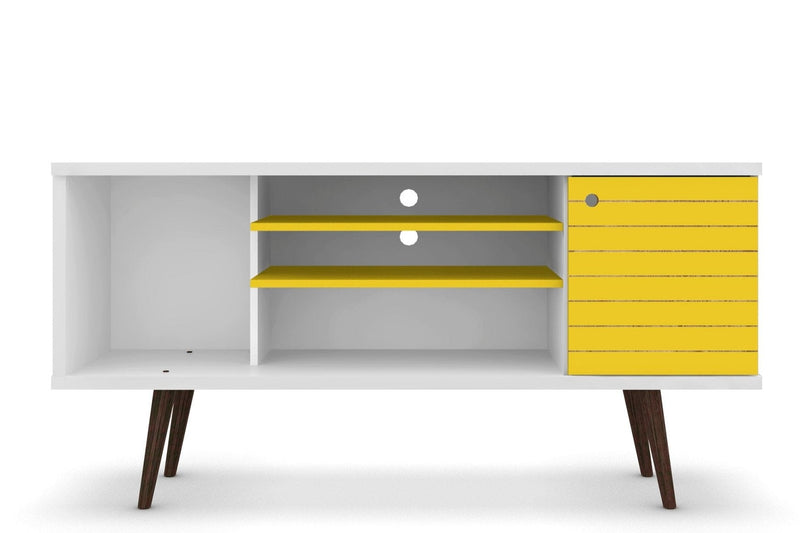 Manhattan Comfort Liberty 53.14\" Mid-Century Modern TV Stand with 5 Shelves & 1 Door - White & Rusti