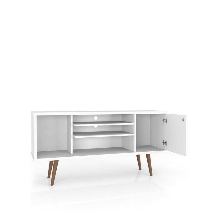 Manhattan Comfort Liberty 53.14\" Mid-Century Modern TV Stand with 5 Shelves & 1 Door - White