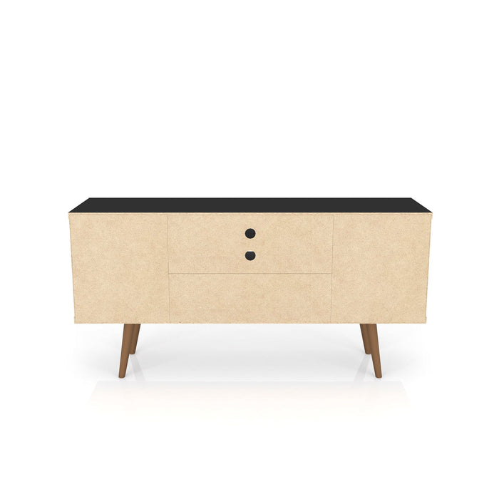 Manhattan Comfort Liberty 53.14\" Mid-Century Modern TV Stand with 5 Shelves & 1 Door - Black
