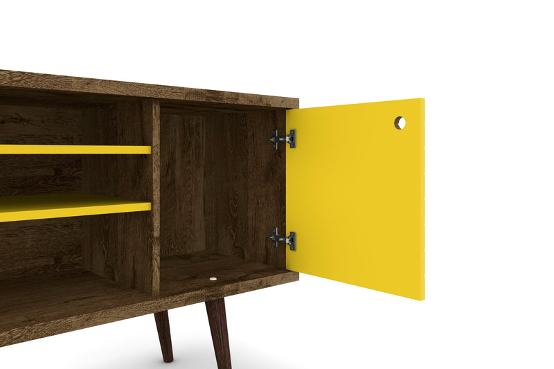 Manhattan Comfort Liberty 53.14\" Mid-Century Modern TV Stand with 5 Shelves & 1 Door - Rustic Brown 