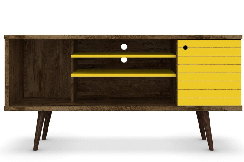 Manhattan Comfort Liberty 53.14\" Mid-Century Modern TV Stand with 5 Shelves & 1 Door - Rustic Brown 