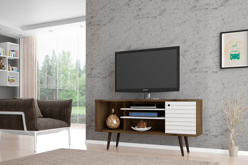 Manhattan Comfort Liberty 53.14\" Mid-Century Modern TV Stand with 5 Shelves & 1 Door - Rustic Brown 