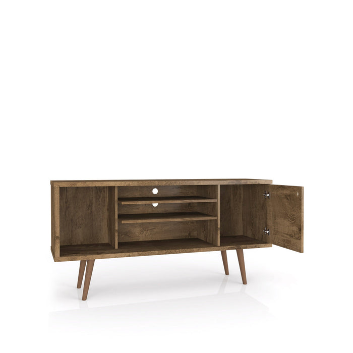 Manhattan Comfort Liberty 53.14\" Mid-Century Modern TV Stand with 5 Shelves & 1 Door - Brown