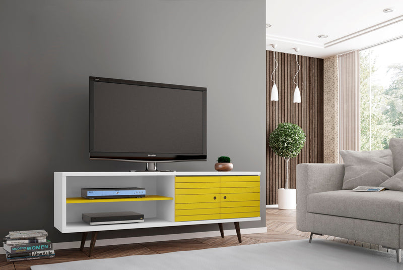 Manhattan Comfort Liberty 62.99\" Mid-Century Modern TV Stand with 3 Shelves & 2 Doors - White & Rust