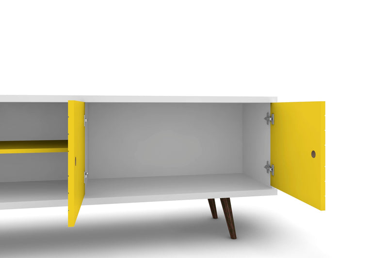 Manhattan Comfort Liberty 62.99\" Mid-Century Modern TV Stand with 3 Shelves & 2 Doors - White & Rust
