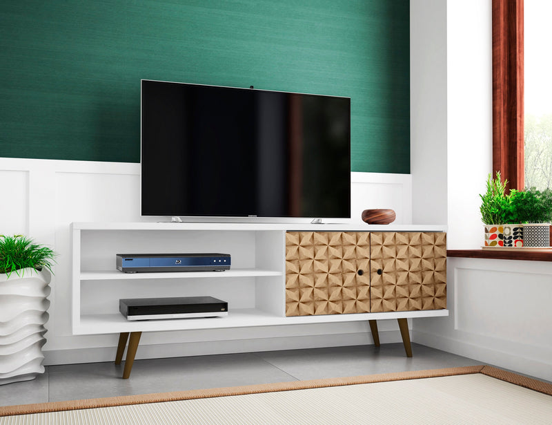 Manhattan Comfort Liberty 62.99\" Mid-Century Modern TV Stand with 3 Shelves & 2 Doors - White