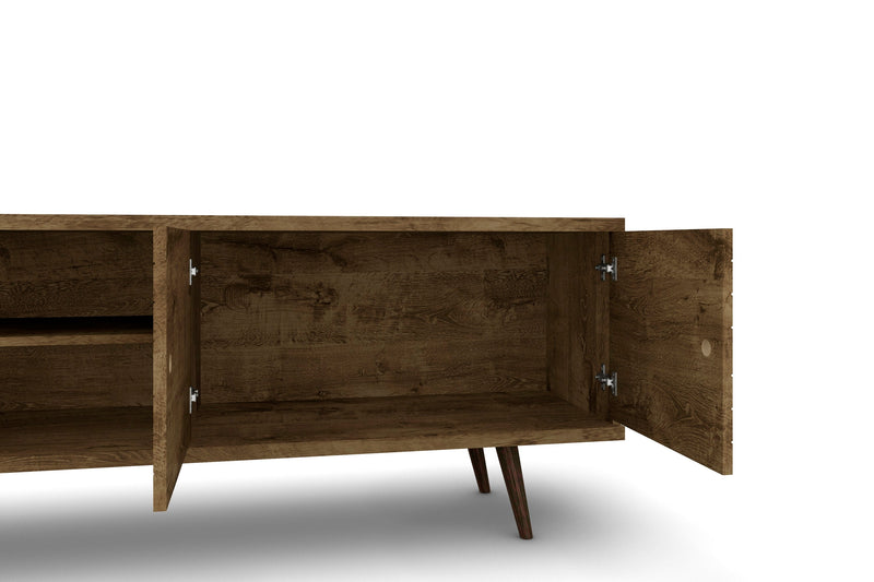 Manhattan Comfort Liberty 62.99\" Mid-Century Modern TV Stand with 3 Shelves & 2 Doors - Rustic Brown