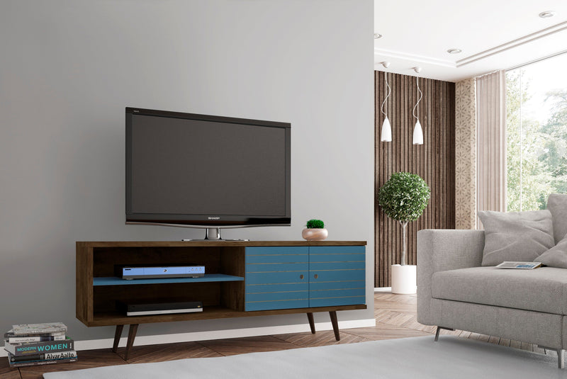 Manhattan Comfort Liberty 62.99\" Mid-Century Modern TV Stand with 3 Shelves & 2 Doors - Rustic Brown