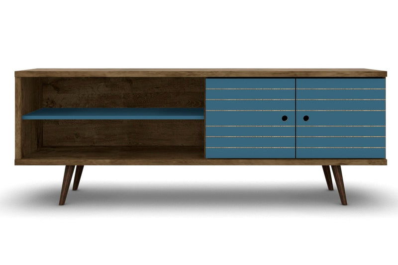 Manhattan Comfort Liberty 62.99\" Mid-Century Modern TV Stand with 3 Shelves & 2 Doors - Rustic Brown