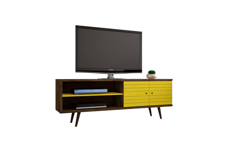 Manhattan Comfort Liberty 62.99\" Mid-Century Modern TV Stand with 3 Shelves & 2 Doors - Rustic Brown