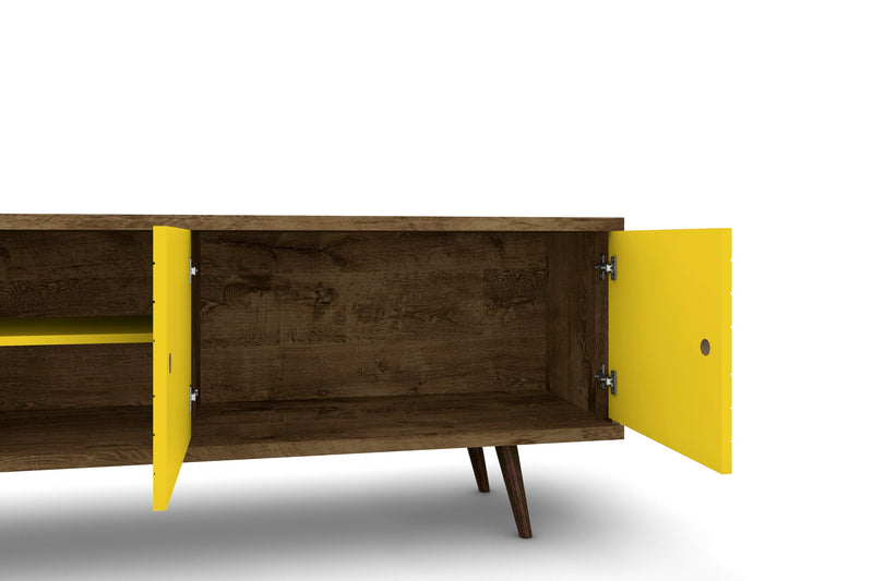 Manhattan Comfort Liberty 62.99\" Mid-Century Modern TV Stand with 3 Shelves & 2 Doors - Rustic Brown