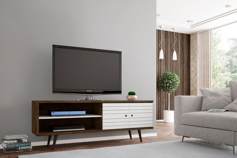 Manhattan Comfort Liberty 62.99\" Mid-Century Modern TV Stand with 3 Shelves & 2 Doors - Rustic Brown