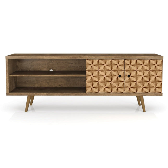 Manhattan Comfort Liberty 62.99\" Mid-Century Modern TV Stand with 3 Shelves & 2 Doors - Brown