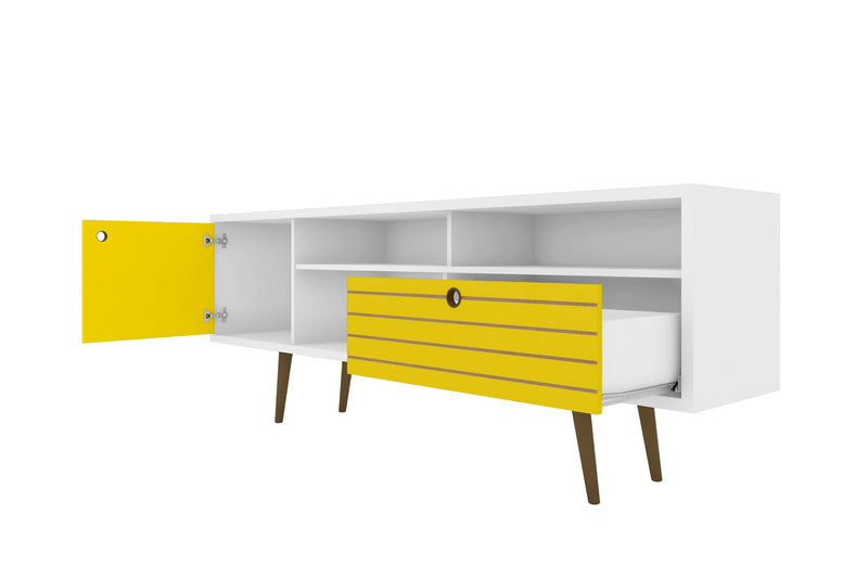 Manhattan Comfort Liberty 70.86\" Mid-Century Modern TV Stand with 4 Shelving Spaces & 1 Drawer - Whi