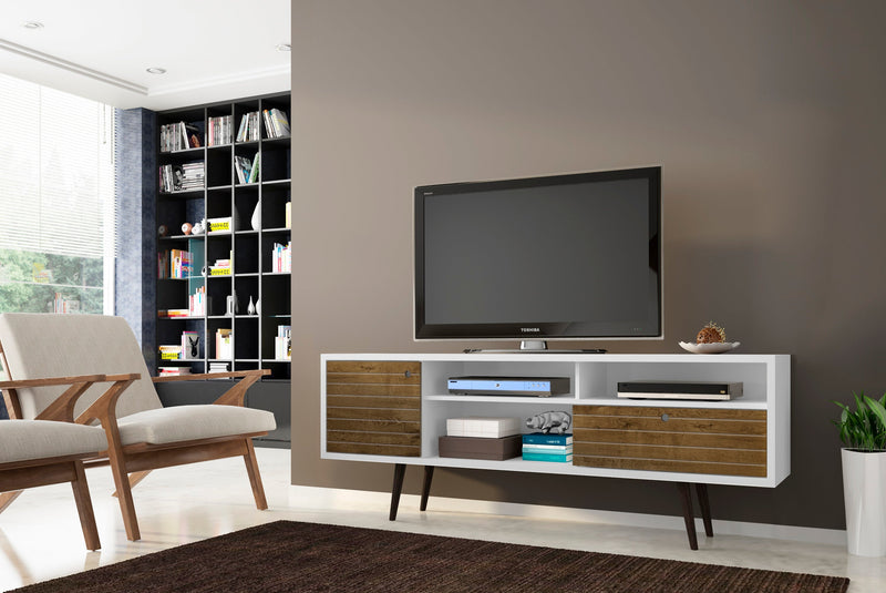 Manhattan Comfort Liberty 70.86\" Mid-Century Modern TV Stand with 4 Shelving Spaces & 1 Drawer - Whi
