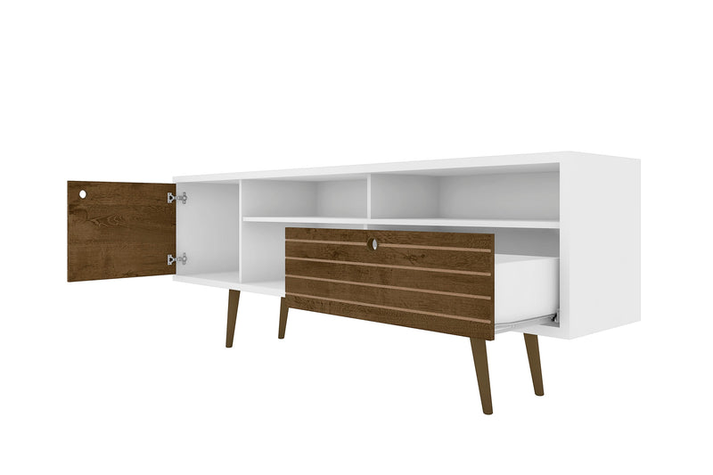 Manhattan Comfort Liberty 70.86\" Mid-Century Modern TV Stand with 4 Shelving Spaces & 1 Drawer - Whi