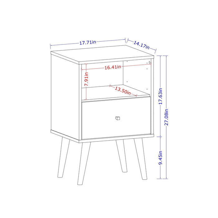Manhattan Comfort Liberty Mid-Century Modern Nightstand with Cubby Space & Drawer - White & Yellow