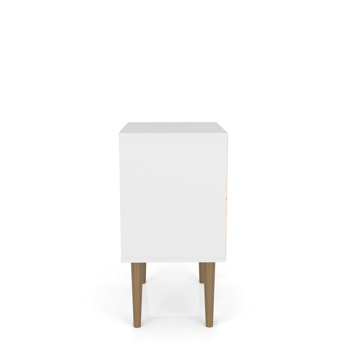 Manhattan Comfort Liberty Mid-Century Modern Nightstand with Cubby Space & Drawer - White & Brown