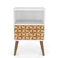 Manhattan Comfort Liberty Mid-Century Modern Nightstand with Cubby Space & Drawer - White & Brown