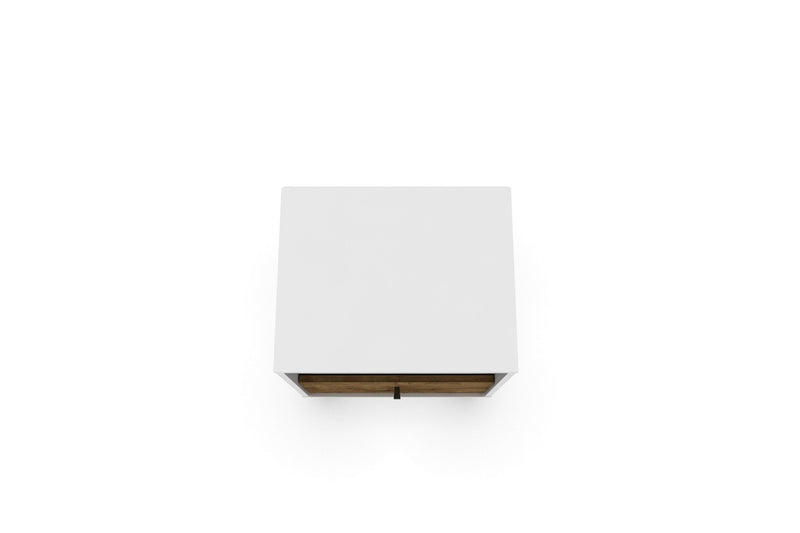 Manhattan Comfort Liberty Mid-Century Modern Nightstand with Cubby Space & Drawer - White & Rustic Brown