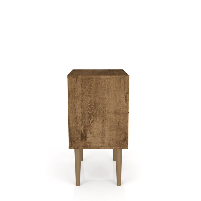 Manhattan Comfort Liberty Mid-Century Modern Nightstand with Cubby Space & Drawer - Rustic Brown & Yellow