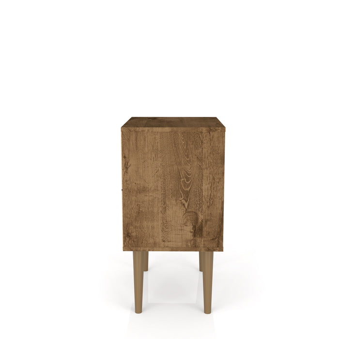 Manhattan Comfort Liberty Mid-Century Modern Nightstand with Cubby Space & Drawer - Rustic Brown & White