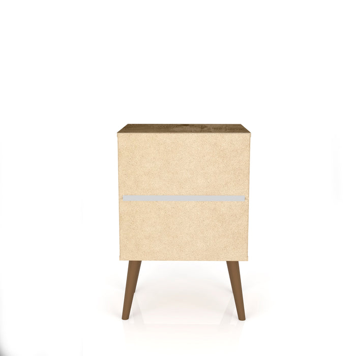 Manhattan Comfort Liberty Mid-Century Modern Nightstand with Cubby Space & Drawer - Rustic Brown & White