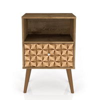 Manhattan Comfort Liberty Mid-Century Modern Nightstand with Cubby Space & Drawer - Rustic Brown